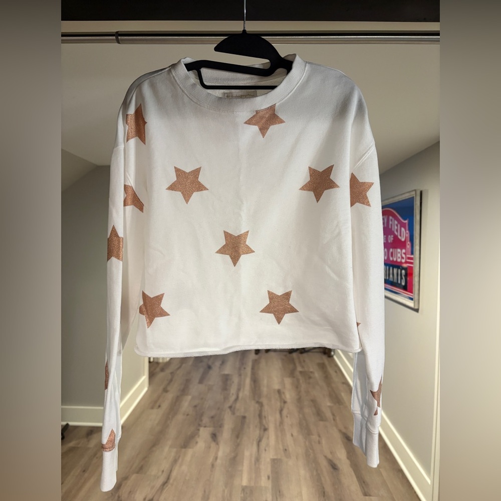 Spiritual Gangster Cropped White Top with Rose Gold Stars